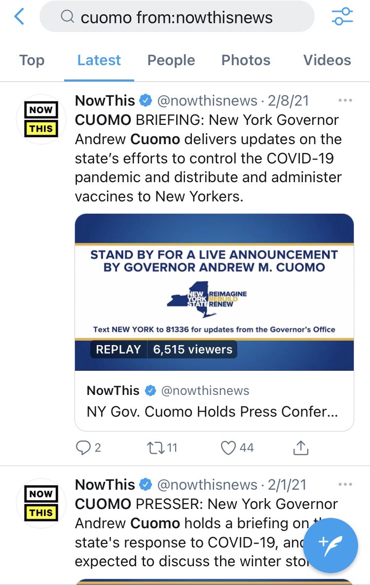 I wasn’t holding my breath for  @nowthisnews to come around but it is pretty remarkable that they’re still doing live broadcasts of Cuomo’s updates and nothing else - admittedly without the color and context they used to.