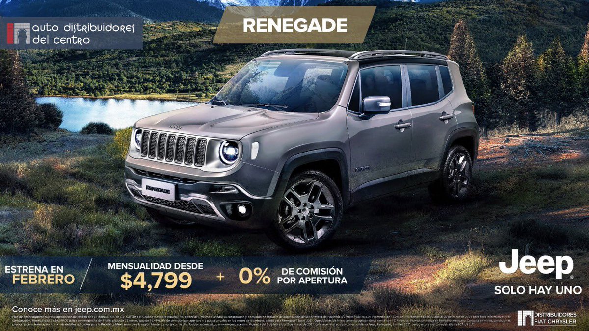 AutoDistribuid3's tweet image. Estrena un Jeep Renegade con mensualidades desde $4,799 😲 y 0% de Comisión por apertura..! #jeep #renegade #aventura