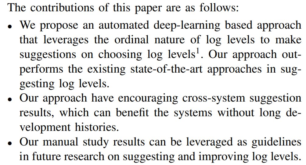 The pre-print of our <a href="/ICSEconf/">ICSE</a> paper is available online 😀

The paper is titled:

"DeepLV: Suggesting Log Levels Using Ordinal Based Neural Networks", where we provide log level suggestions at the basic block level. 

petertsehsun.github.io/papers/DeepLV_…

<a href="/zhenhaogino/">Zhenhao Li</a> <a href="/henglli/">丽丽 程</a> <a href="/swy351/">Weiyi Shang</a>