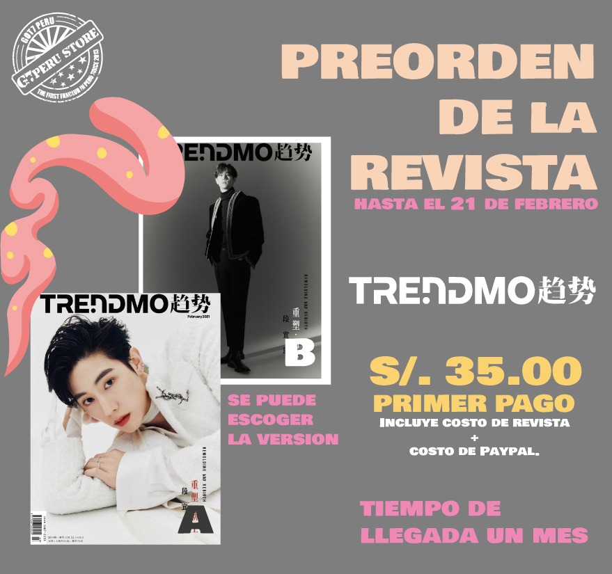Mark_G7Peru's tweet photo. 🇵🇪 PRE ORDEN l Revista
No te quedes sin pedir la primera revista del 2021 de Mark :
📌 Trendmo趋势
Cada revista incluye :
-1 photocard
-1 Poster
Revisa el formulario:
🖇https://t.co/dDrrPAslz7
#G7PeruStore #GOT7Peru #MarkTuan #段宜恩 #마크@marktuan @GOT7Official https://t.co/mU5mQWYoqy