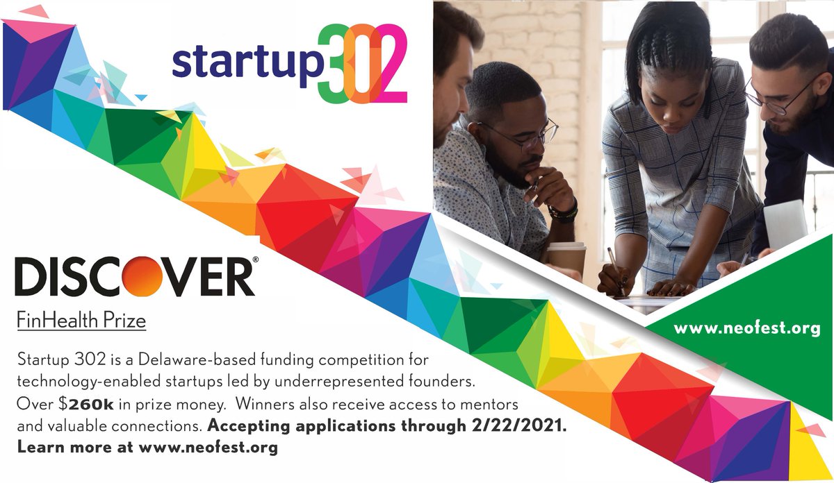choosedelaware's tweet image. #Startup302's Finhealth Prize, supported by @discover, offers up to $20,000 for #fintech #startups with greatest potential to positively impact customer financial health via #innovation in product and service offerings. Apply at hubs.ly/H0GHmtC0! 
#choosedelaware #netde