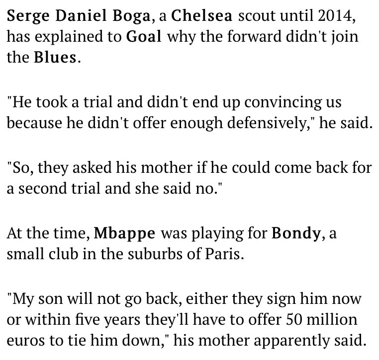 Kylian Mbappé. Chelsea.

What could have been...