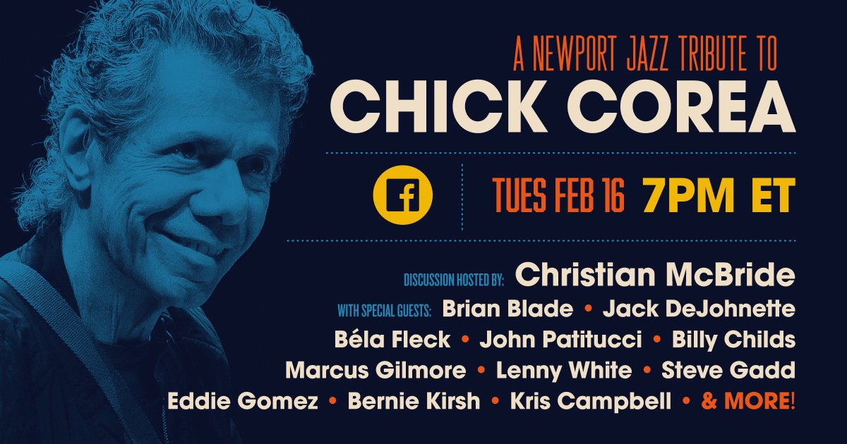 mcbridesworld's tweet image. I am so honored to see that the guest list has expanded, and hope you join me and many other musicians to honor @ChickCorea's legacy on the @NewportJazzFest  Facebook page TONIGHT @ 7pm ET. facebook.com/newportjazzfest