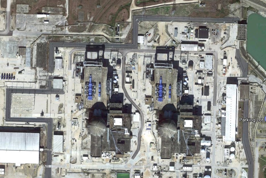 Here's an overhead view, you can see the turbine and generator on the roof. The one thing I have to admit, their turbines are a really pretty blue color, which you can sort of tell even here.