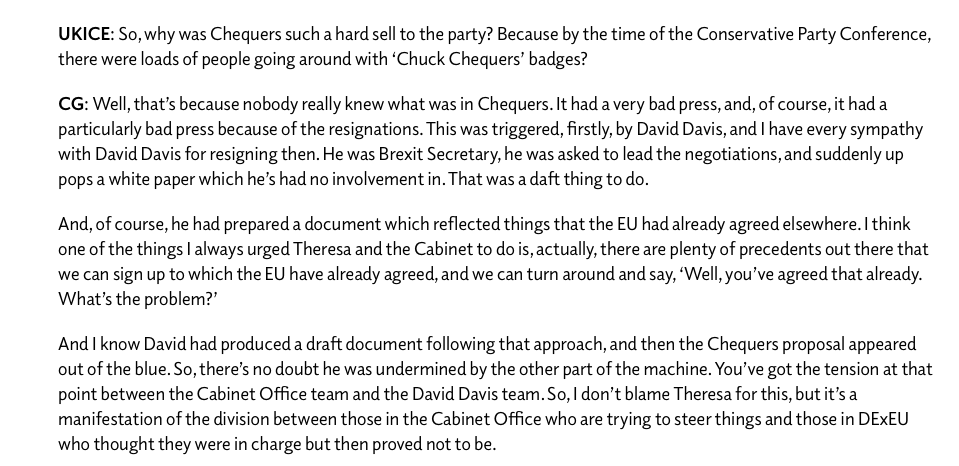 Chris Grayling describes David Davis' position as Brexit Secretary untenable, and argues that with his resignation went Chequers. So, a failure of cabinet management?  https://ukandeu.ac.uk/brexit-witness-archive/chris-grayling/