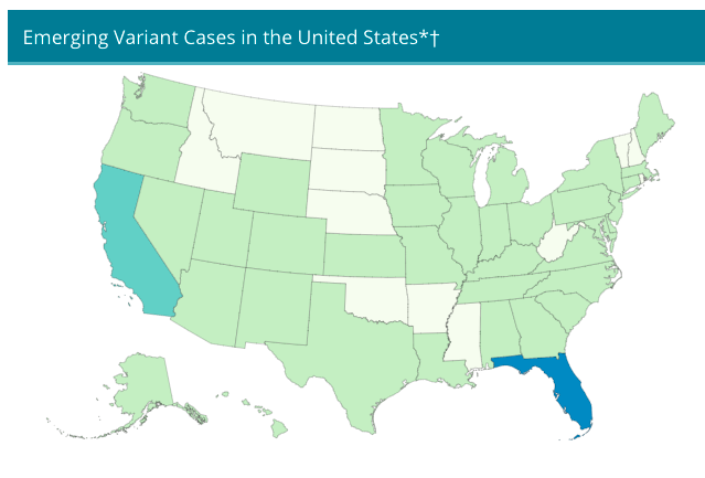Image 1: A map from the CDC identifying the states with the most cases of the highly-contagious B.1.1.7 variant. Image 2: A map of the ticket options for the first SheBelieves gameday.