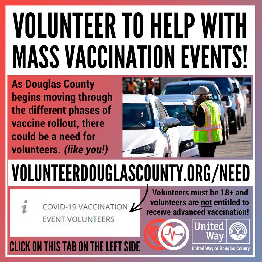 douglascountyks's tweet image. Volunteers are needed for COVID-19 vaccination clinics in Douglas County! Currently, about 70 volunteers are needed for each drive-through clinic at the fairgrounds. To sign up, visit: volunteerdouglascounty.org
@lmhorg @LDCHEALTH @dgcoem @unitedwaydgco @HCHC_Lawrence @UnivOfKansas
