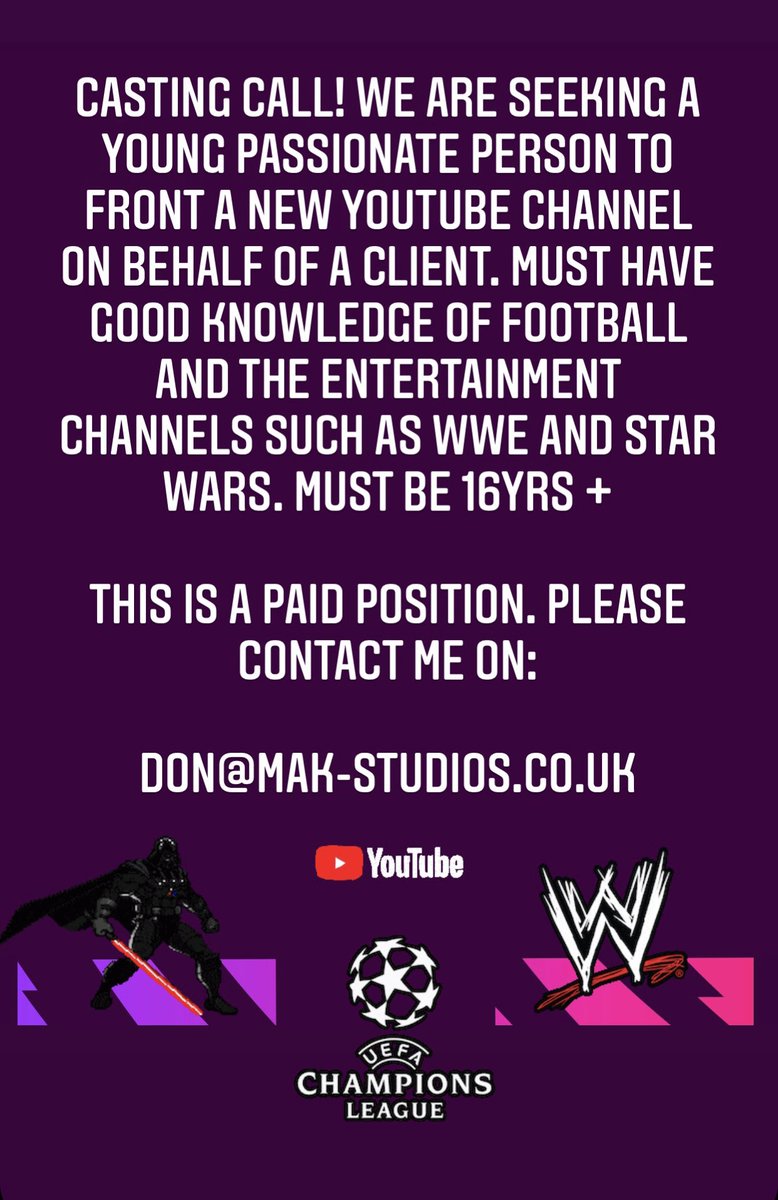 This is going to be very exciting opportunity for a young individual. If you think your son or daughter fits the bill get in contact ASAP!! 🎥🎬 #Limelighttv