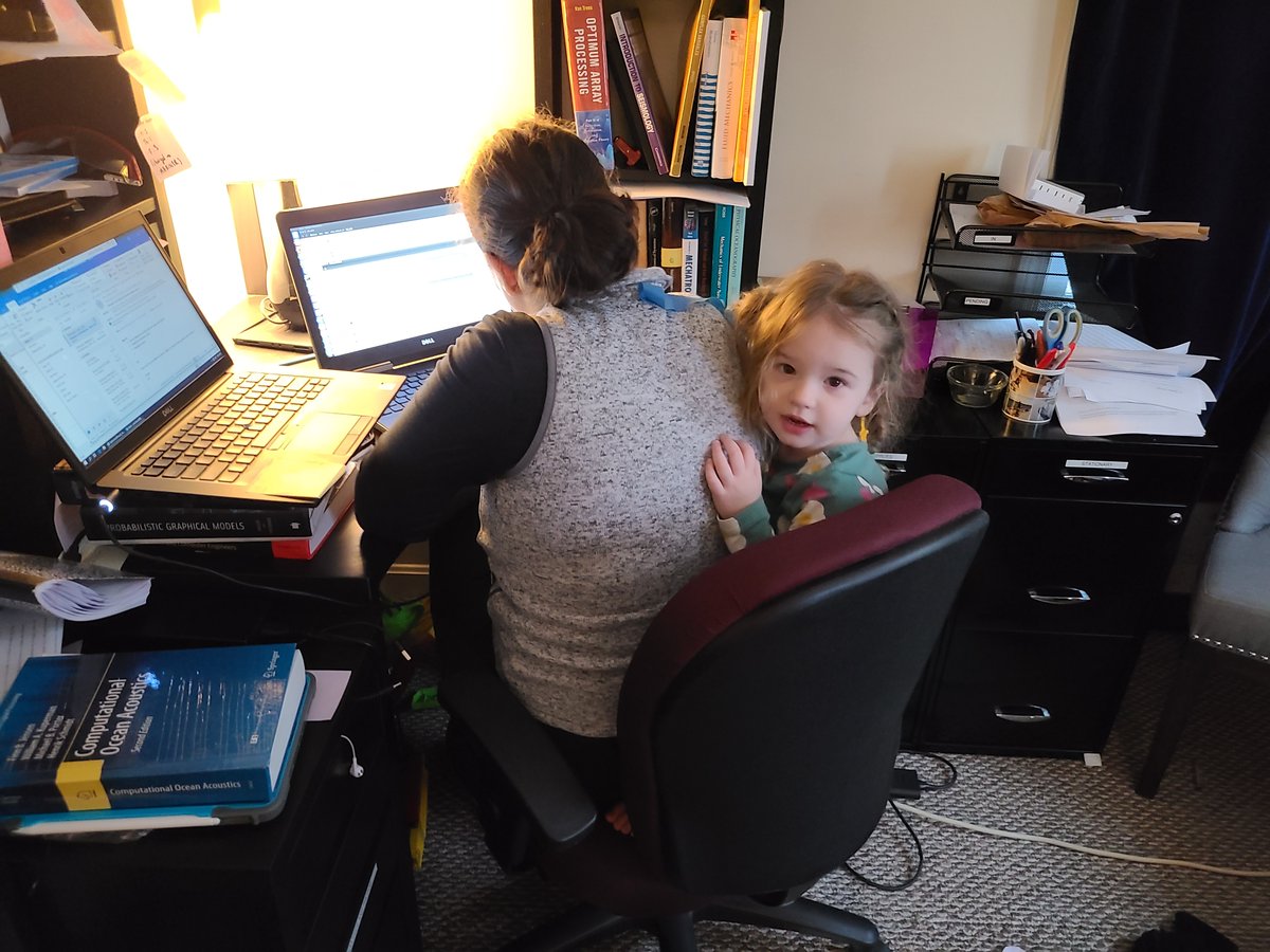 Today's #WorkFromHome: 2 computers for analysis/writing + a 2 year old deciding to have a barnacle day. Trying our best to make it work... @Momademia @AcademicParents  #AcademicChatter #parentinginapandemic