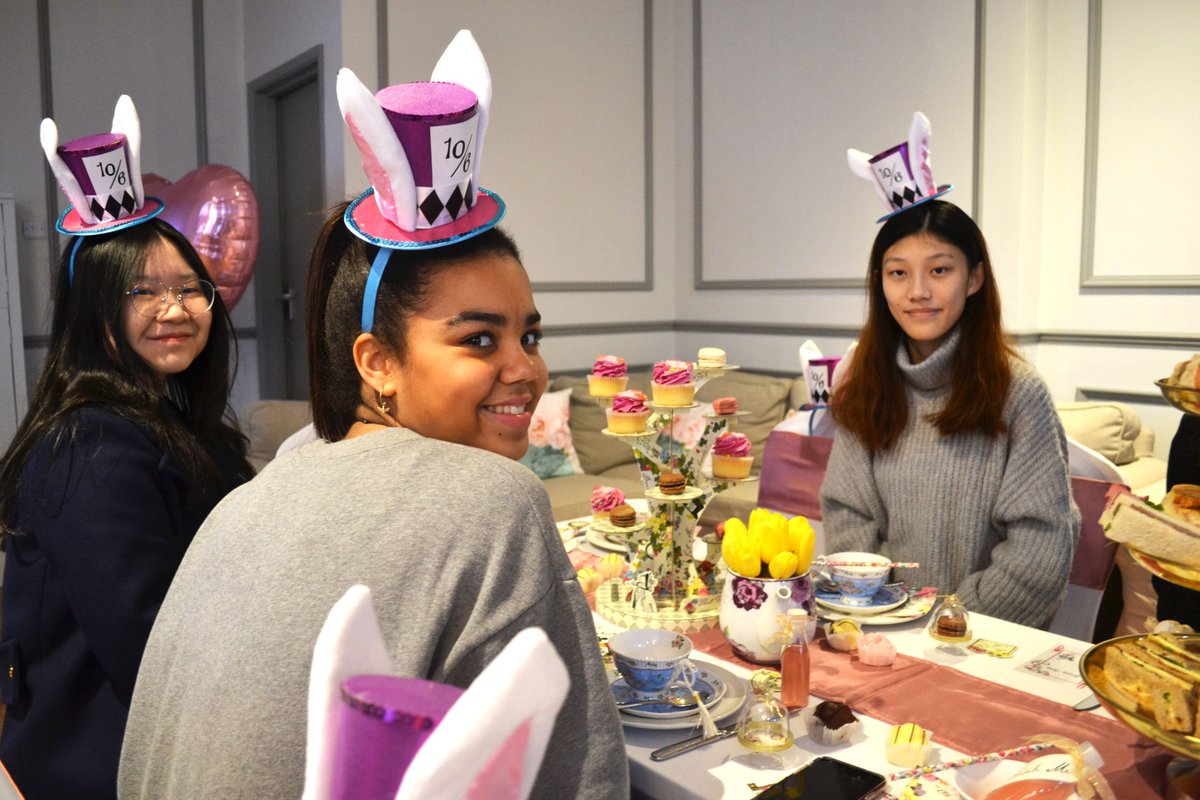 NewHallDennett's tweet photo. The girls were transported to Wonderland this evening with our magical Mad Hatter's afternoon tea party #aliceinwonderland #iloveboarding #wearenewhall https://t.co/Oybxqloa5y