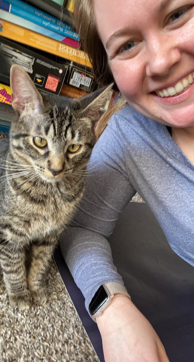 My yoga buddy for today’s staff self-care! Thanks <a href="/BrittanyGonser/">Dr. Brittany Gonser</a> for organizing a great end to our work day. It was fun seeing everyone’s WFH buddies today <a href="/BHKnights512/">Rhein Benninghoven Elementary</a> #BHSticksTogether