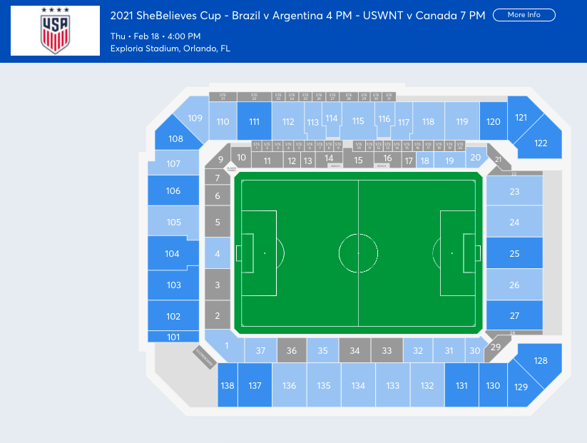Image 1: A map from the CDC identifying the states with the most cases of the highly-contagious B.1.1.7 variant. Image 2: A map of the ticket options for the first SheBelieves gameday.