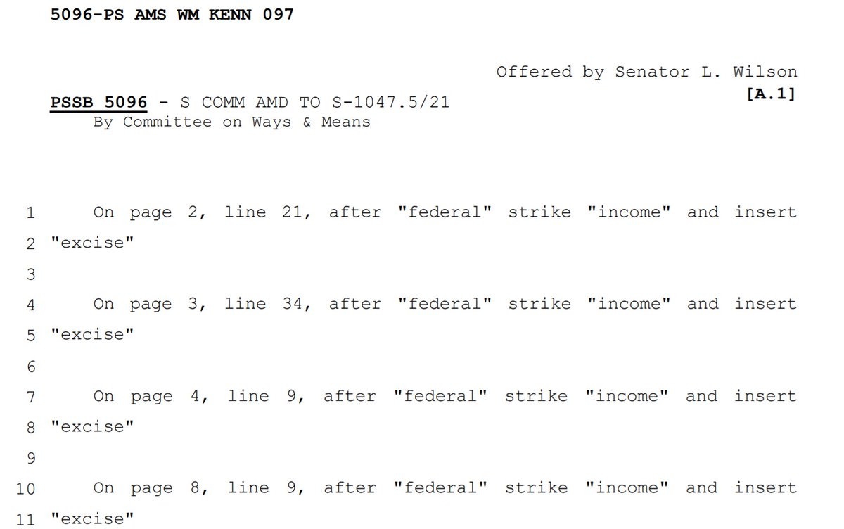 "Changes 'income tax' to 'excise tax' throughout."  https://app.leg.wa.gov/committeeschedules/Home/Document/229408#toolbar=0&navpanes=0  #waleg
