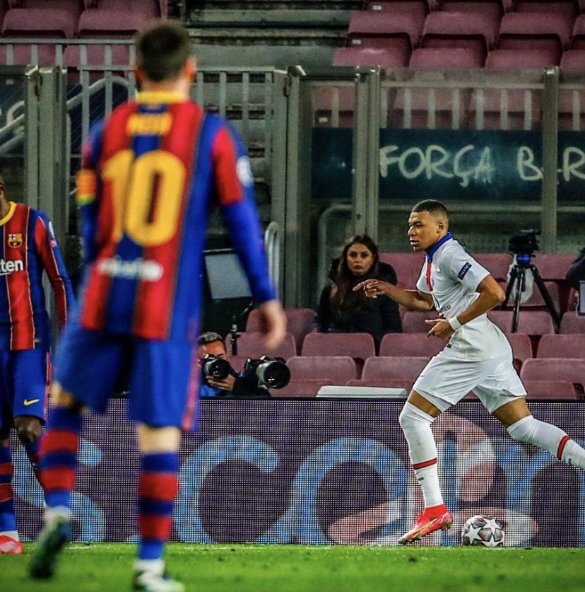 on Messi’s head top, not once but twice una
