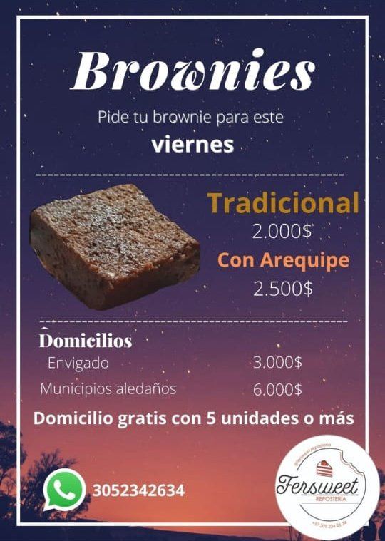 SaimonGir's tweet photo. Bueno, vamos a meterle a la primera rifa tuitera. Para ganarse cinco deliciosos brownies con arequipe deben hacer lo siguiente:
1. Darle Me Gusta y RT a este tuit.
2. Seguir la cuenta de @bananoverdolaga 
3. Seguir la cuenta de @SaimonGir 
Sorteo el jueves 18 de febrero del 2021. https://t.co/Qe8hwz2u4B