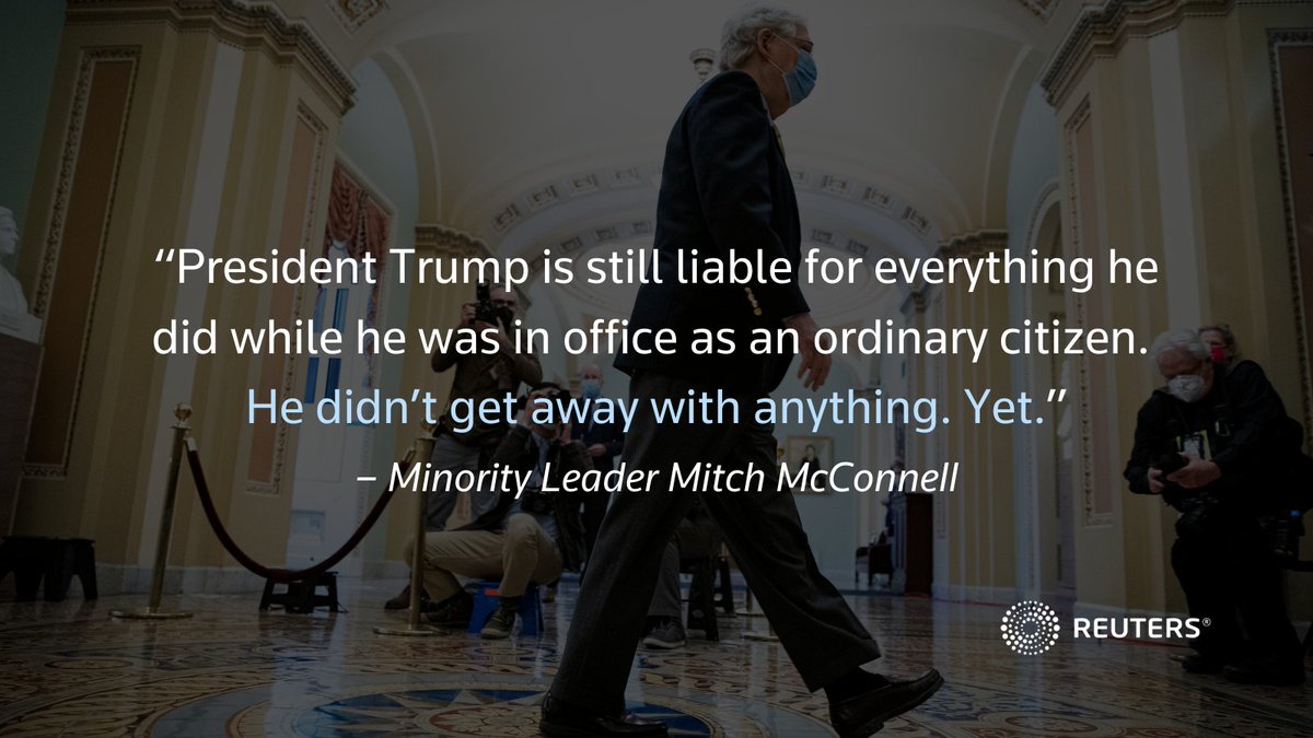 Trump’s legal troubles are far from over, despite his acquittal in the Senate impeachment trial, Minority Leader McConnell noted moments after voting for acquittal  https://reut.rs/2NufVZS Here’s a thread on how Trump leaving office affects his criminal and civil exposure 