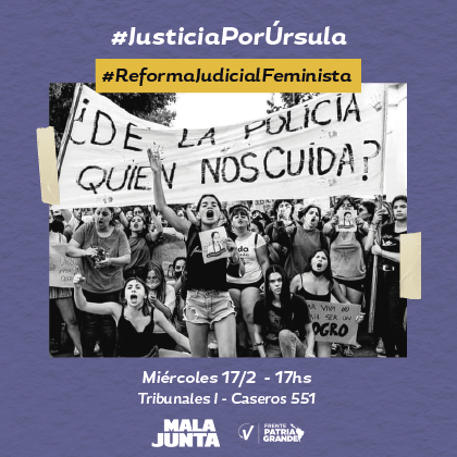 MalaJuntaCba's tweet photo. Por una vida libre de violencias para todes, necesitamos una reforma judicial feminista. 
#JusticiaporUrsula 
Mañana miércoles 17/02 nos encontramos en los tribunales de todo el país. En Córdoba: 
📍 Tribunales (Caseros 551) 🕠 17 h
#niunamenos #ReformaJudicialFeminista https://t.co/rLJmmhUPd1