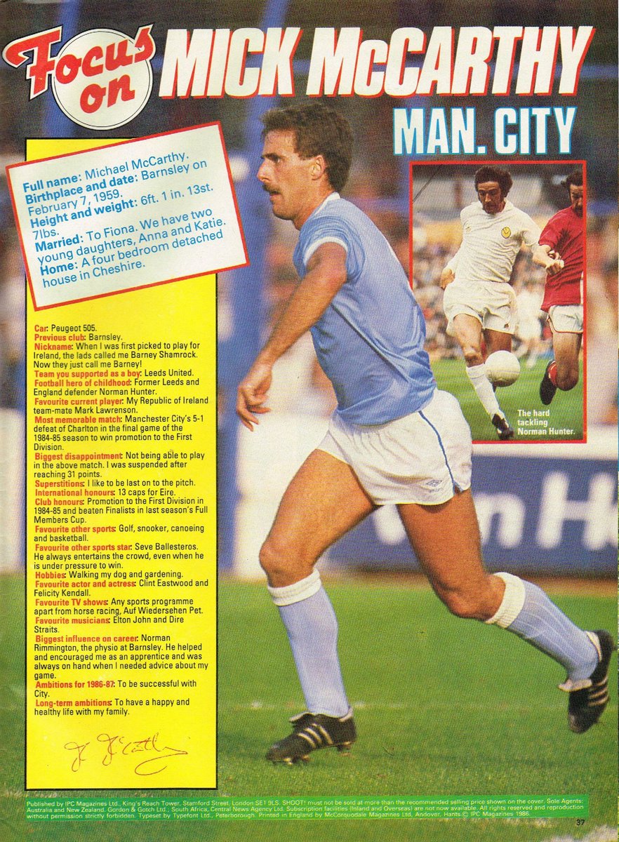 ScotsFootyCards's tweet image. #FocusOn #MickMcCarthy #ManCity #Shoot! 1986-10-25