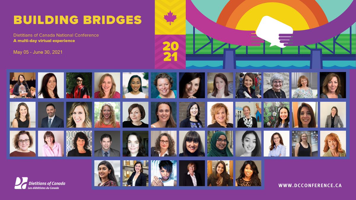 Announcing the speaker lineup for the 2021 Dietitians of Canada National Conference!

Sessions will take place weekly on Wednesdays between 12-3pm EST, May 5-June 30, 2021. Full schedule is available at dcconference.ca 

#VirtualDietitianConf2021