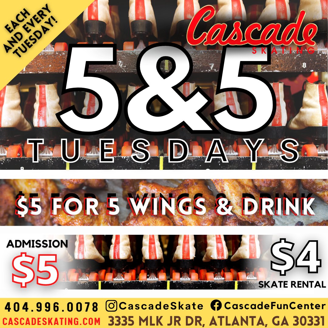 EricBlack41's tweet image. $5 Wings &amp;amp; $5 Admission Tuesday Family Session 7pm-10pm, We're Celebrating Black History Month @ Cascade Skating Rink - mailchi.mp/15759ad0e277/4…