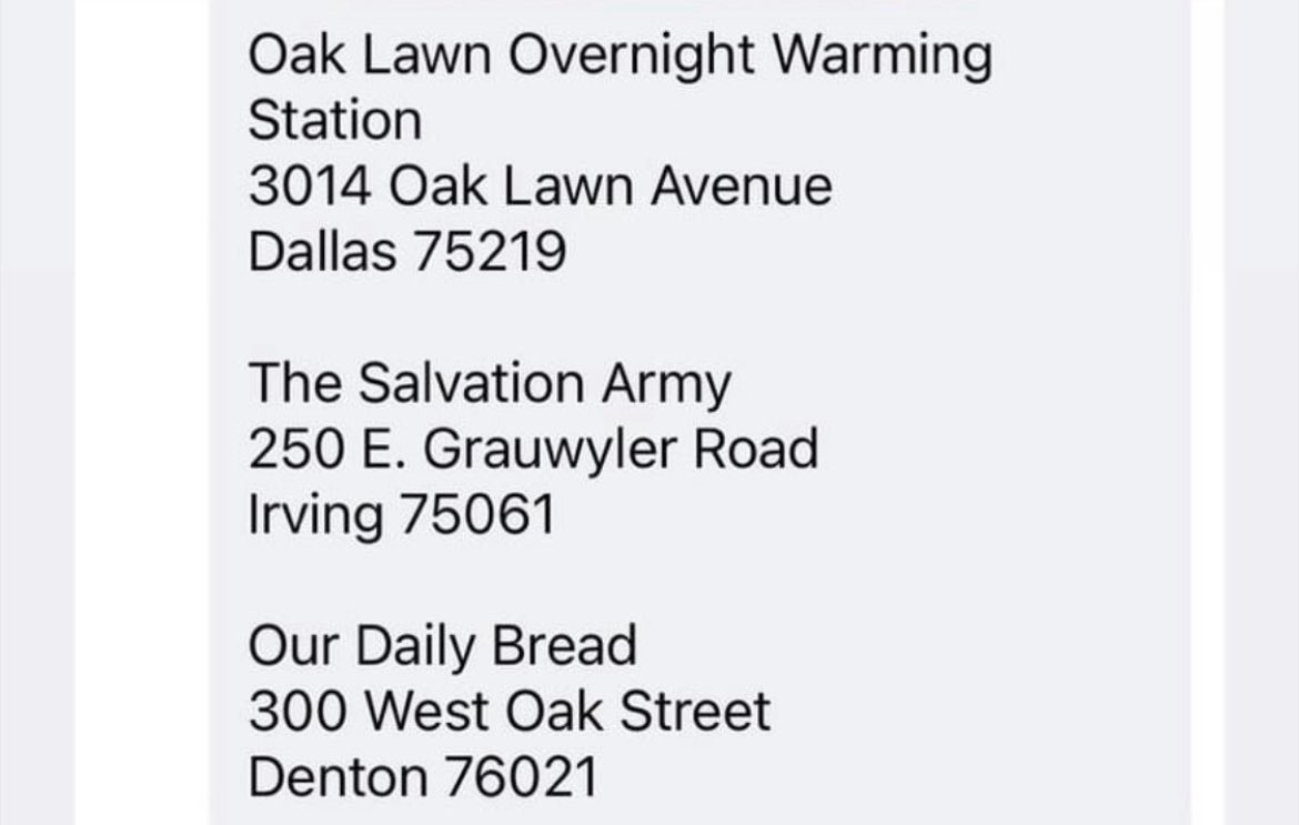 WARMING CENTERS IN TEXAS 