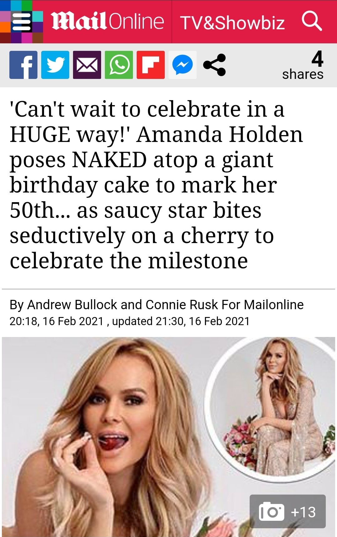 TOP RATED COMMENTS: MailOnline readers wish Amanda Holden a Happy Birthday in their trademark awful way. 