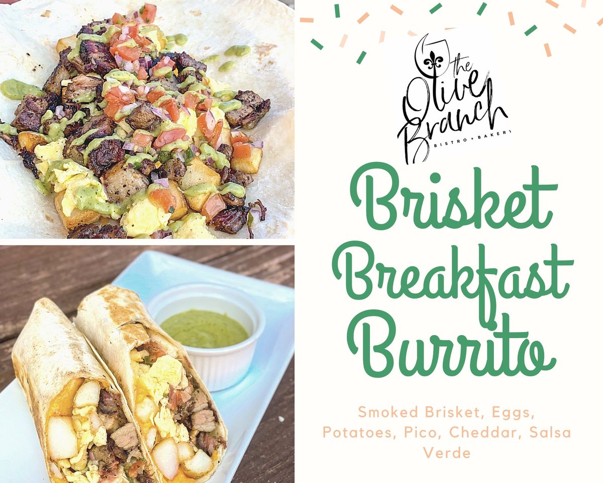 olivebranchwaco's tweet photo. New Menu Item Alert! Our house-smoked brisket turned into a breakfast burrito! Coming Next Week https://t.co/MCI0J1hocz