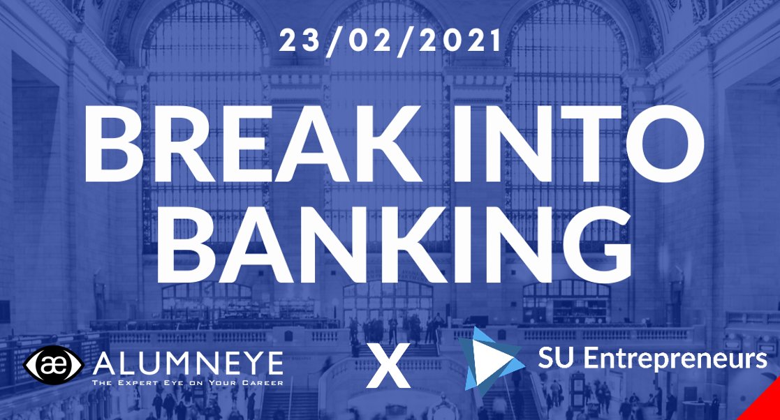 SorbUEntrep's tweet image. [ J-7 BREAK INTO BANKING]

SU Entrepreneurs est de retour et vous invite à participer à un Webinar inédit proposé par son partenaire @AlumnEye !

Les process de #recrutement en banque et en conseil n’auront plus aucun secret pour vous !

S'inscrire 👉 bit.ly/ConfSorbonneUn…