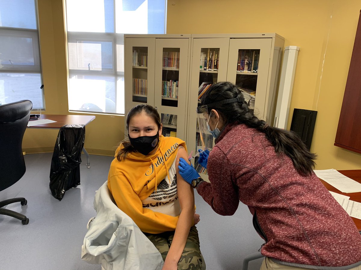Tanya Bottle has been such an important part in organizing the Mishkeegogamang clinic! Without her and Destiny to help, this would not be possible. She was the last vaccination of the day.

“It wasn’t really bad at all,” she says. 

Meegwetch Tanya and Destiny! #OpRemoteImmunity