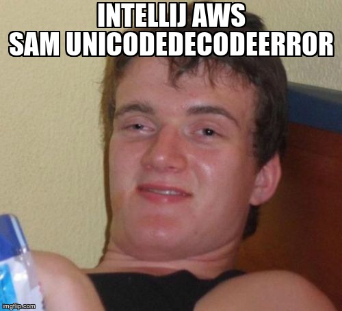 overflow_meme's tweet image. IntelliJ AWS SAM UnicodeDecodeError stackoverflow.com/questions/6622… #amazonwebservices #maven #awssamcli #java #intellijidea