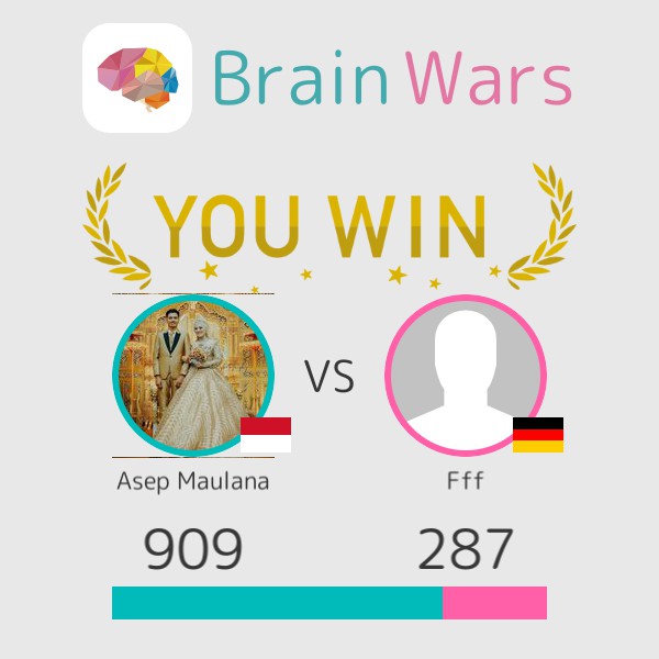 I challenged Fff and won:) Challenge players from around the world! #BrainWars brainwarsapp.com