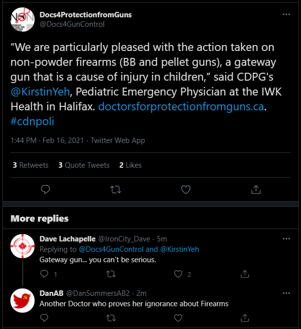 CivilAdvantage1's tweet photo. I don't think I've ever called the Spin Docs "quacks", but what the *!#% is this?? Airsoft is a "gateway gun"? Is anyone else seeing this?? #GatewayGun #SpinDocs #Quackery #NonPowderFirearms #TheHorror #ParodyAccount #DangerousPranksters #cdnpoli #CND @CBCNews @Docs4GunControl https://t.co/gLjBegbNew