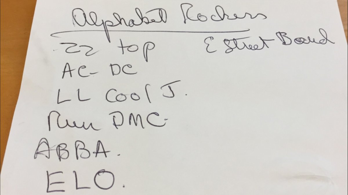 Jeopardy's tweet photo. Alex was the rock star behind today’s ALPHABET ROCKERS &amp; RAPPERS category, as seen from his handwritten note. Thank you, Alex. https://t.co/gCepTW5rgF