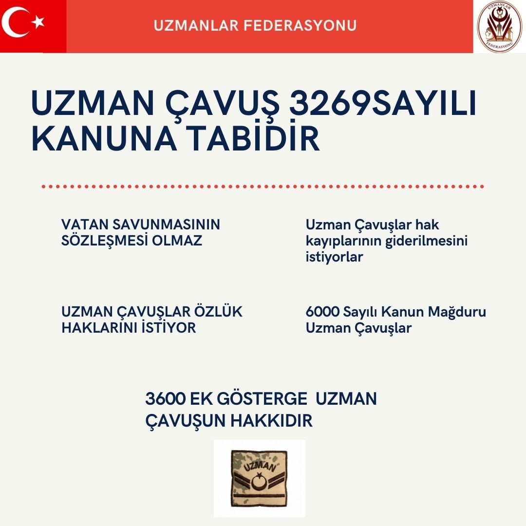 "Erbaș" kelimesi yerine "UZMAN ÇAVUŞ" olmalıdır. 
40 yaş üstü kadro tüm personele verilmelidir. 4yılın sonunda tüm Sözleșmeli UzmanÇavuşlara 
Kıdemlerin rütbeden sayılması ve Uzman Çavuşlar arasında ast-üstlük ilişkisi olmalıdır #TbmmUzmCvsaHakVer
@yilmaz_ismet58