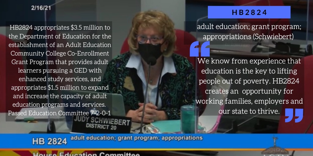 Congrats Rep. @JudyForAZ on your first bill #HB2828 passing out of the Education Committee! This bill will adequately fund the adult learning program within community colleges. On to the Floor! #azleg
