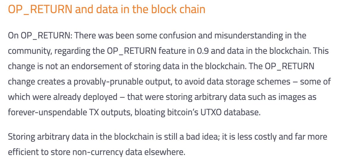 Even though Bitcoin Core allowed these short messages in op_return, the developers made no mystery of their opinion on using the bitcoin ledger in this way. From the release notes: