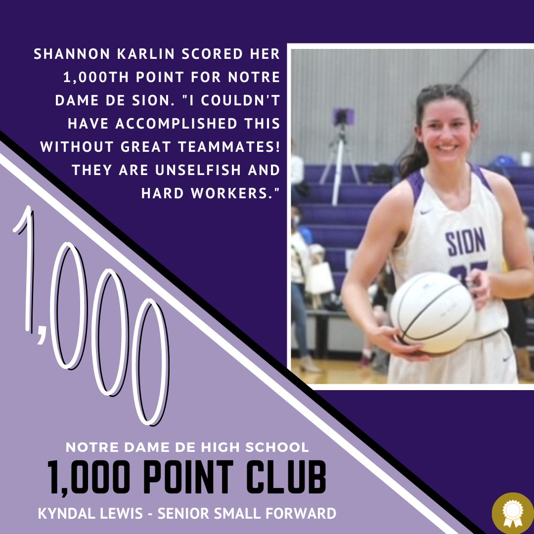 Congrats to Senior guard, Shannon Karlin who scored her 1,000th point for Notre Dame de Sion! <a href="/SionKC_HS/">Notre Dame de Sion High School</a>