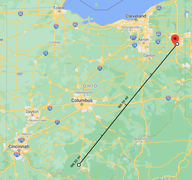 direct distance between two places in miles
