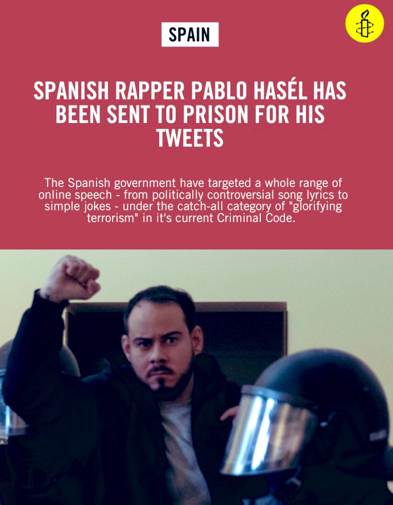AamerAnwar's tweet image. What did European leaders  say after #CharlieHebdo, why are the hypocrites so silent on the free speech of Catalans? #PabloHasel a rapper imprisoned for criticising the King is treated as a terrorist by Spain #StandUpForCatalonia #PabloHaselLlibertat🎗
