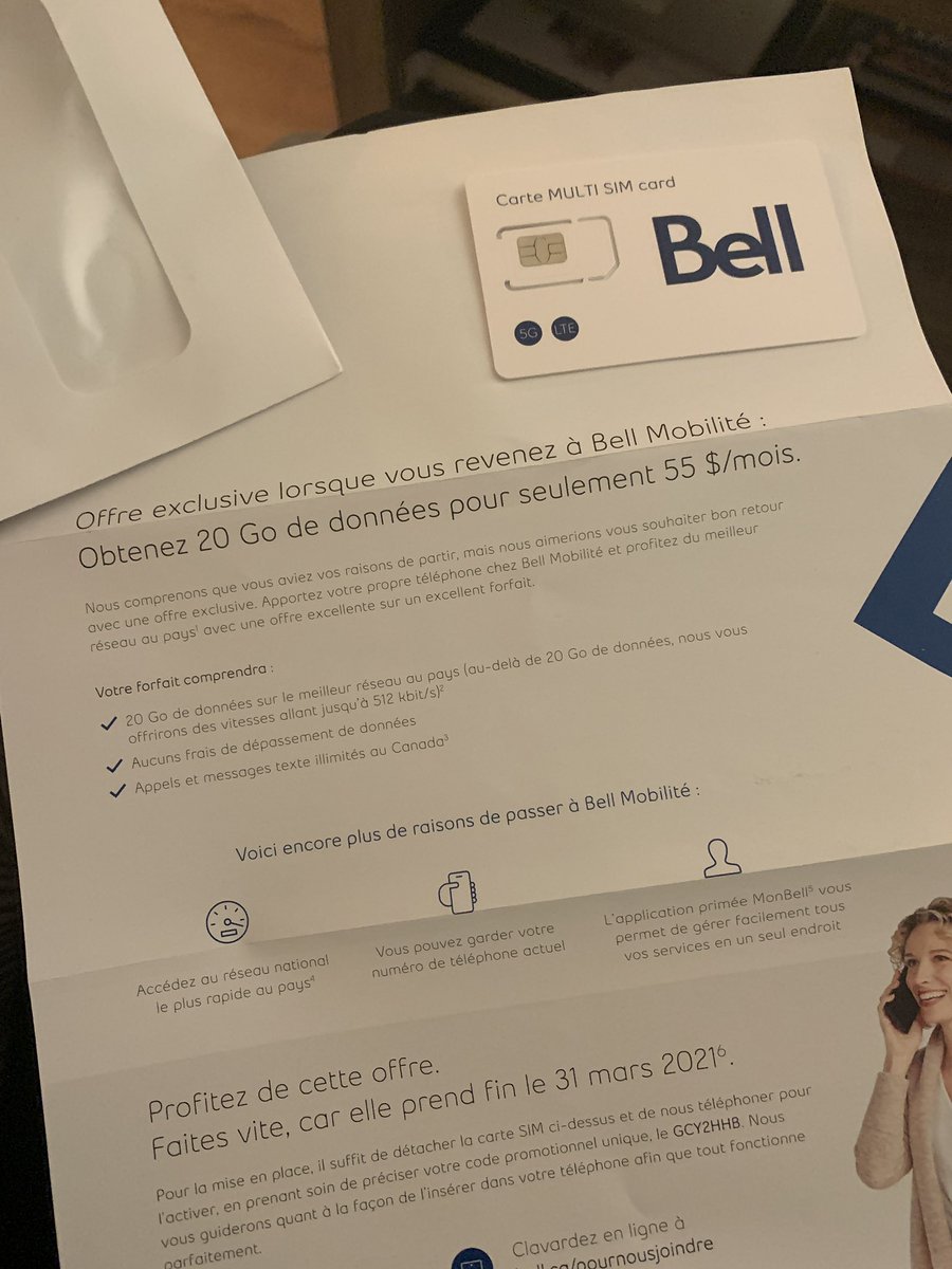 JessicaTblay's tweet photo. Je ne suis pas la plus grande militante pour l’environnement mais cibole, quand la compagnie est rendue à t’envoyer une carte SIM pour que tu reviennes...😅 Beau gaspillage! https://t.co/JyEybTlqlq