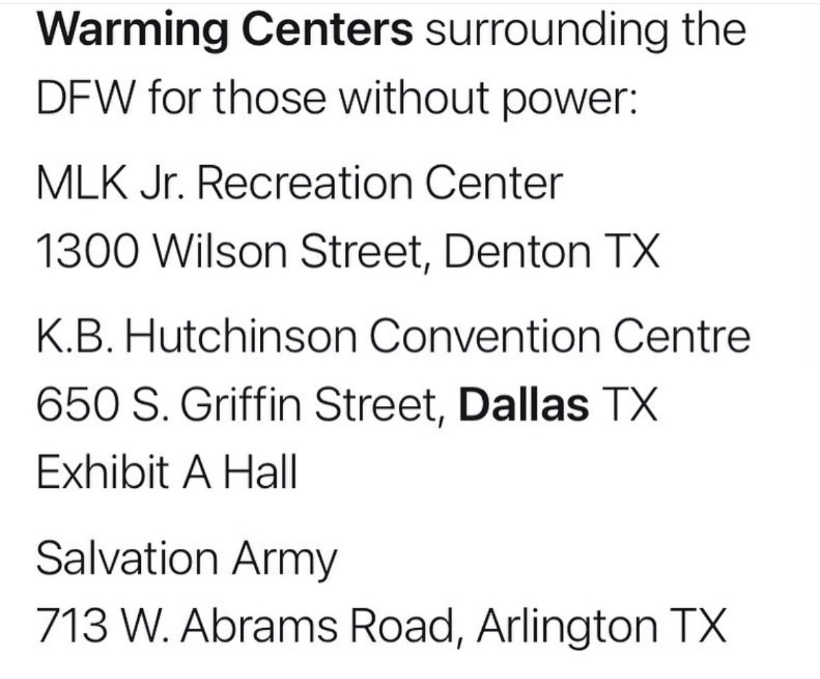 WARMING CENTERS IN TEXAS 