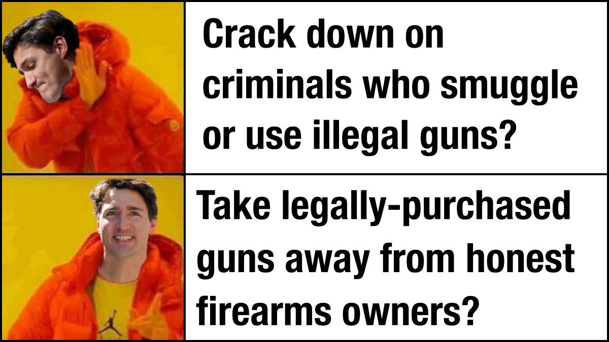 AndrewScheer's tweet photo. Two weeks ago the Liberals voted AGAINST a Conservative bill to impose tougher sentences for criminals who smuggle or use illegal guns to commit their crimes. Today, Trudeau announced he will take LEGALLY-PURCHASED firearms away from honest hunters and sport-shooters. #cdnpoli https://t.co/sHD5LQRx44