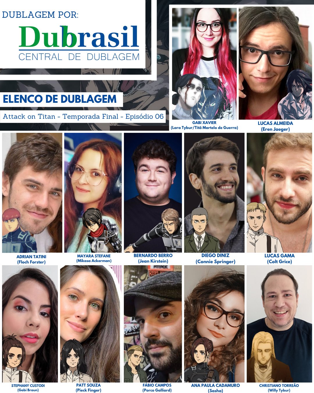 Dubrasil - Central de Dublagem #18ANOS on X: O 6º episódio dublado da  temporada final de Attack on Titan chegou e novos dubladores também,  confira: Gabi Xavier (@xgabixavier ) como Lara Tybur