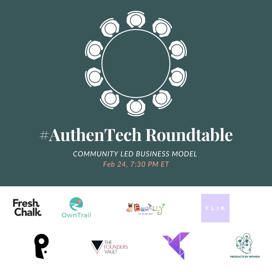 ProductsbyWomen's tweet image. Make way for the She-suite! Learn About #AuthenTech - a community led business model and a new way of doing business! 

Join Founders of @OwnTrail, @weareflik, @FreshChalk, &amp;amp; more as they discuss what AuthenTech is &amp;amp; why it&apos;s important now more than ever.