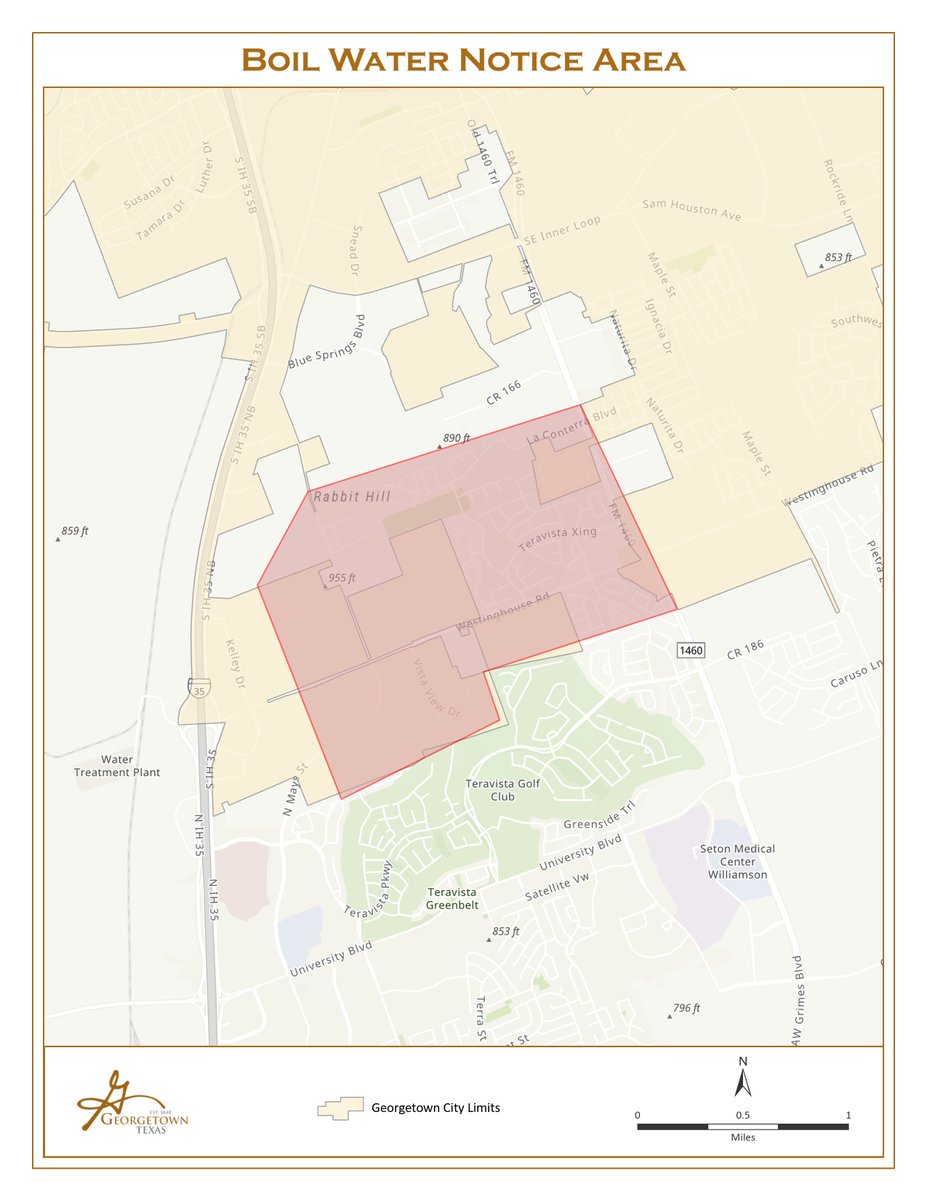 georgetowntx's tweet photo. (1/3) PLEASE SHARE: Boil water notice to #GeorgetownTX water utility customers now includes ~14,720 customers:

⭕Westinghouse area bound by I-35 to 1460
⭕Areas west of town, including Santa Rita, Northlake &amp; Andice 
⭕Florence + Liberty Hill

More: https://t.co/NR0cZCQ9LD https://t.co/ESF5R3L5Pu