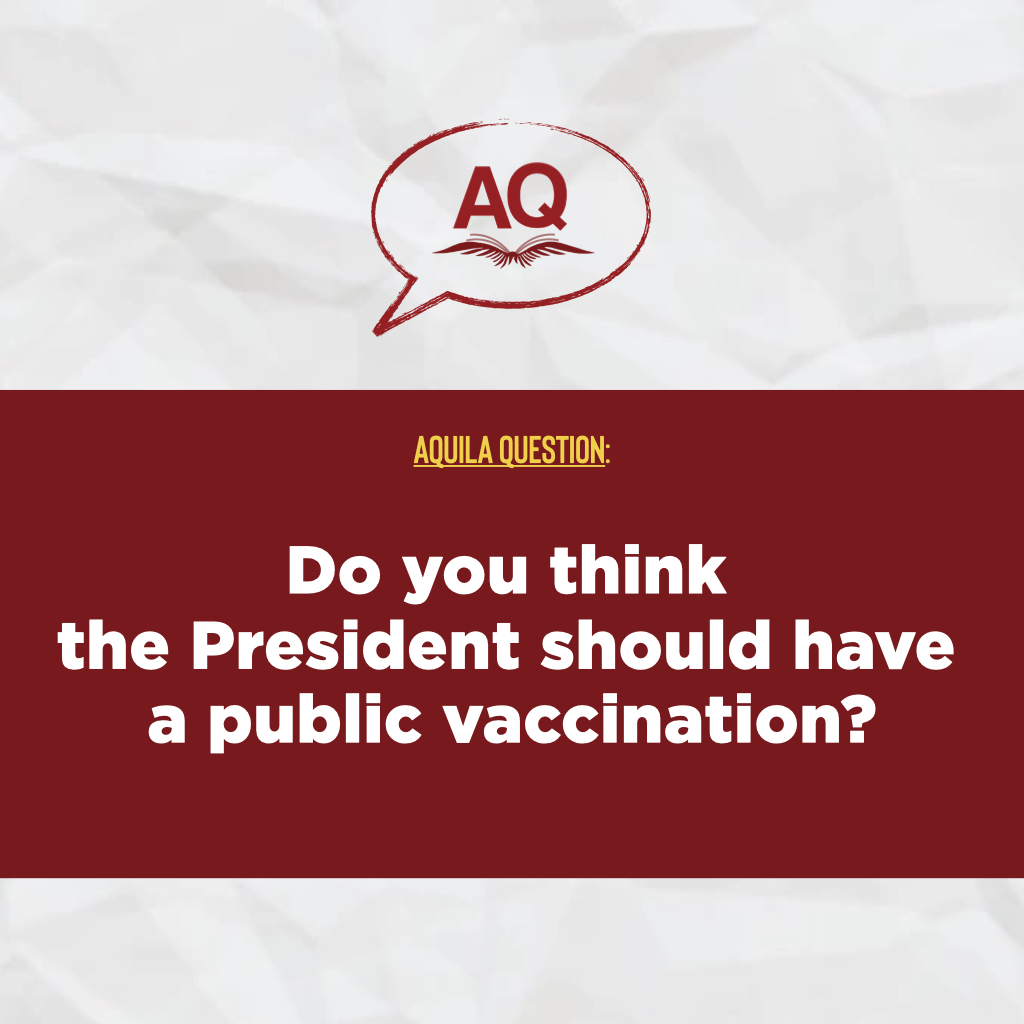 PressAquila's tweet photo. #AQuestion 💬

Previously, Malacañang announced that Duterte's "final" decision to get private vaccination.

On Monday, Feb. 15, Malacañang said that Duterte is now willing to be injected with a COVID-19 vaccine publicly due to "public clamor."

What are your thoughts about this? https://t.co/VG0y2N5AF9