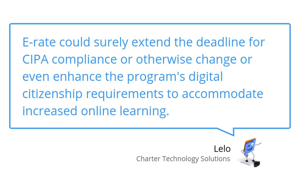 charterts's tweet image. How CIPA Impacts the E-Rate Program: lttr.ai/dJbw

#erate #AddCipaContent #SchoolProgramming #CounteringHateSpeech #AddressesCipaRelatedTopics #GoodDigitalCitizenship #SchoolSSpecificApproach #InstallingCuttingEdgeFirewalls #TeamStandsReady