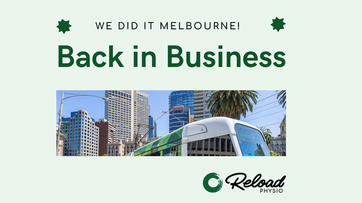 ReloadPhysio's tweet photo. The circuit breaker lockdown has come full circle. We are now open for business with regular hours for physiotherapy consultations and group classes. 👍
​
​Click here book online ⬇️ https://t.co/yHOzRPAyOy or call us ☎️ on 93864142 https://t.co/SUQXemTOas