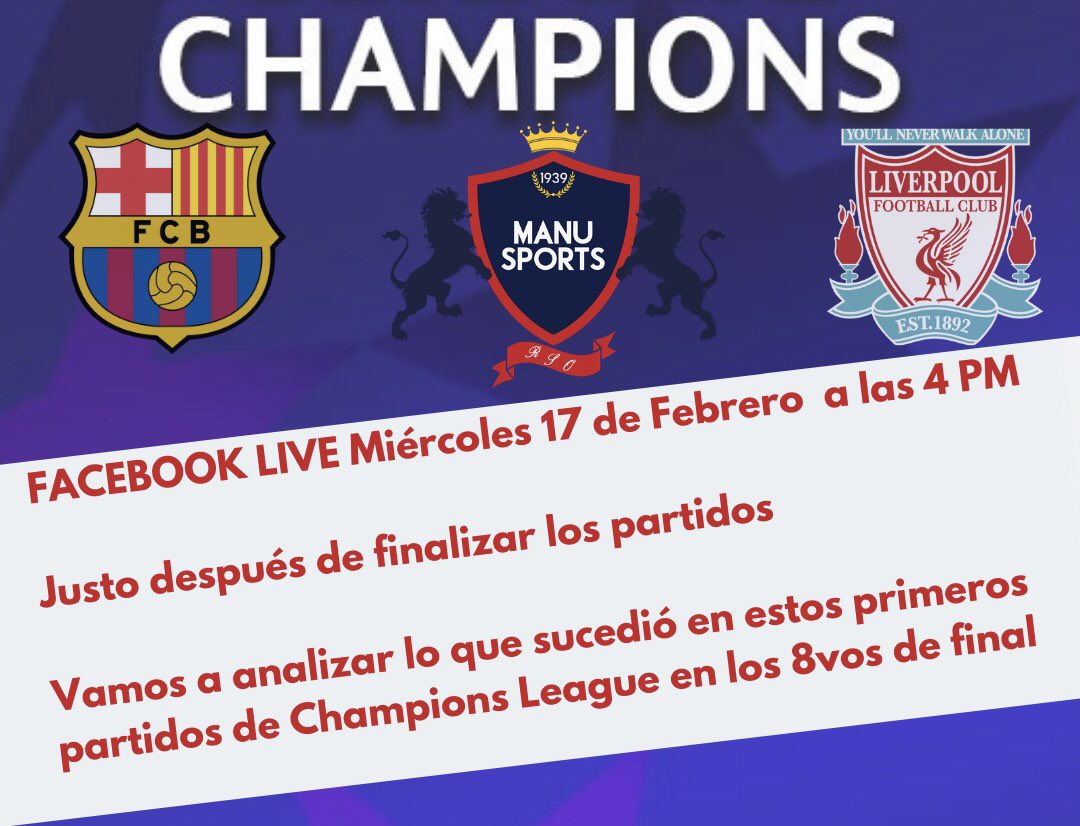 ManuSports_mx's tweet photo. Nos vemos mañana después de los partidos en el #FacebookLive 🏆⚽️ con @ManciLars @osrotoso @alejand43025279 @SebasRGM. 

Analizando la @ChampionsLeague 😬 https://t.co/MtUZUphOP4