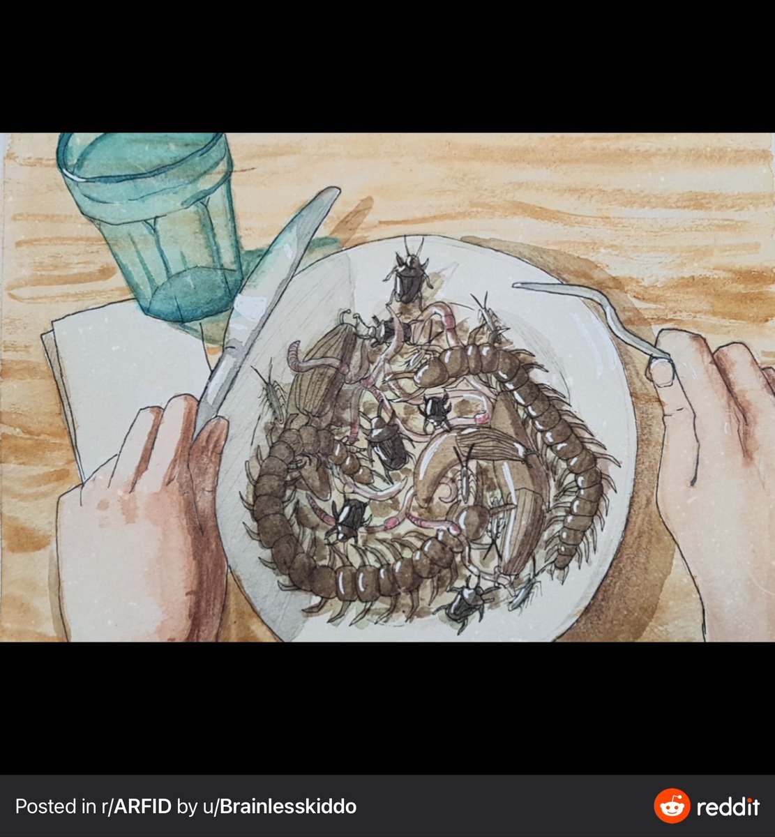 TW for bugs...u/BrainlessKiddo made this artistic depiction of how they feel when faced with a new food or a food they fear.